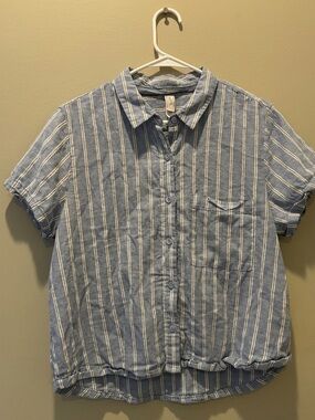 Auden Light Blue and White Striped Short-Sleeve PJ Shirt